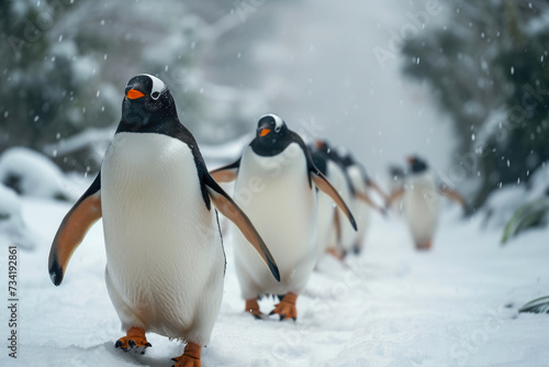 Frosty Footprints  Penguins Walking in Snow