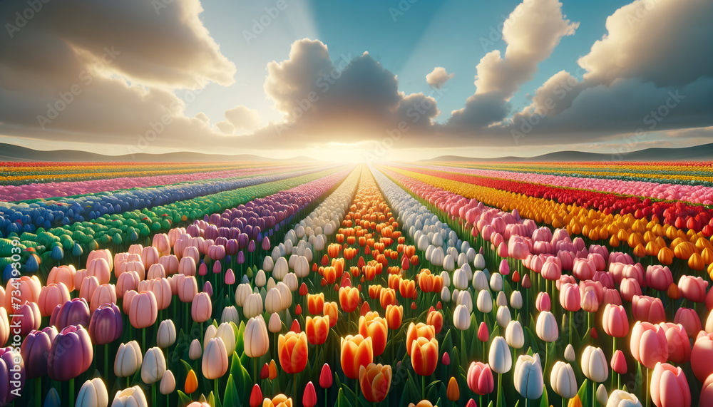 landscape of tulips, designed as a wallpaper. This image features a clean, cinematic shot