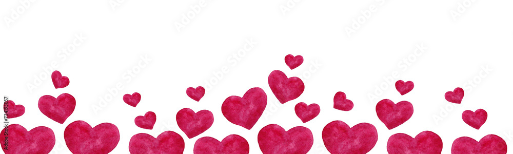 Red hearts. Border of watercolor hearts in chaotic order
Seamless pattern for your design