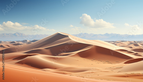Majestic mountain range, striped sand dunes, clear sky, no people generated by AI