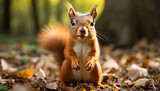 Cute small mammal sitting on tree, fluffy fur, playful generated by AI