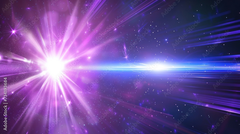 Naklejka premium Vibrant blue and violet laser beams pierce through the darkness, creating a striking contrast on a black background