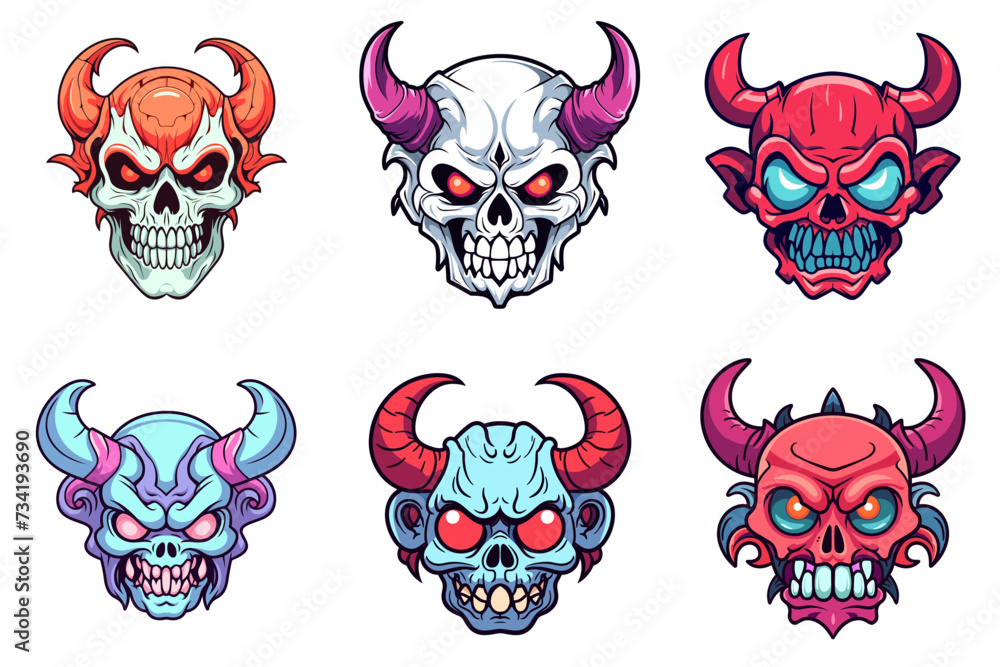 set of demon skull with horns  vector illustration isolated transparent background logo, cut out or cutout t-shirt design