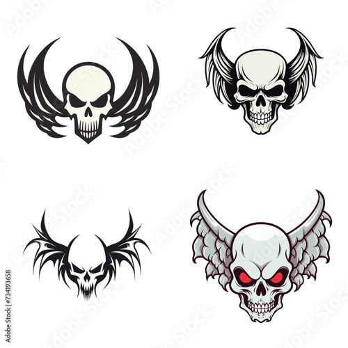 set of skull with wings vector illustration isolated transparent background logo, cut out or cutout t-shirt design