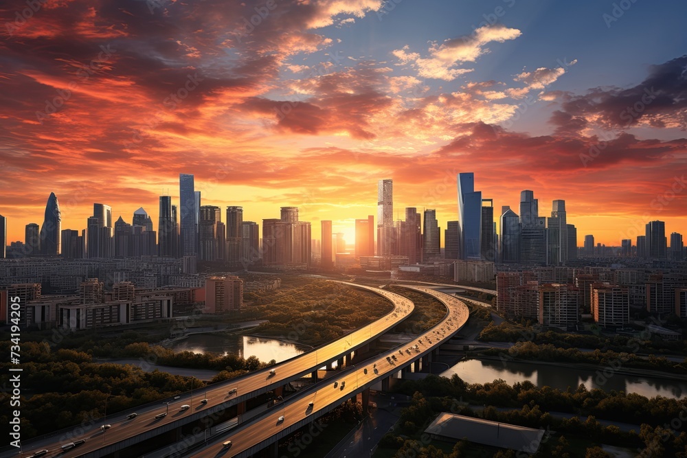 Aerial panoramic cityscape sunset view of beijing City in china skyline, landscape of modern city