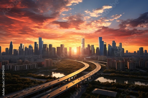 Aerial panoramic cityscape sunset view of beijing City in china skyline  landscape of modern city