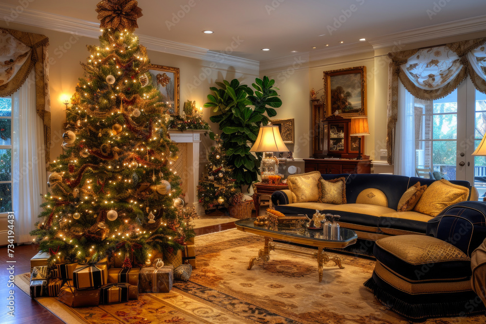 Elegantly Adorned Christmas Tree in Contemporary Living Space