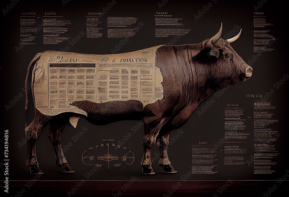 Old Beef chart with numbered cuts, collage and elaboration from antique ...