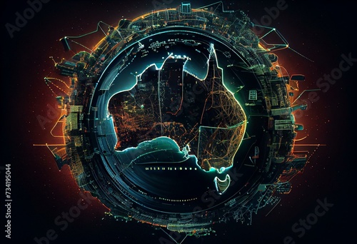 Australian cybersecurity network, illustration. Generative AI
