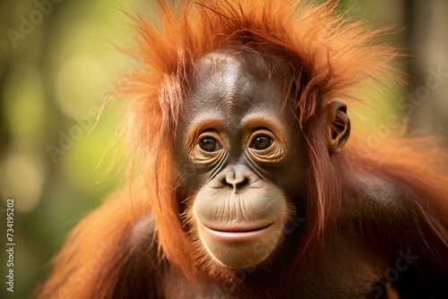 Detailed Orangutan portrait. Mammal wildlife park. Generate Ai photo