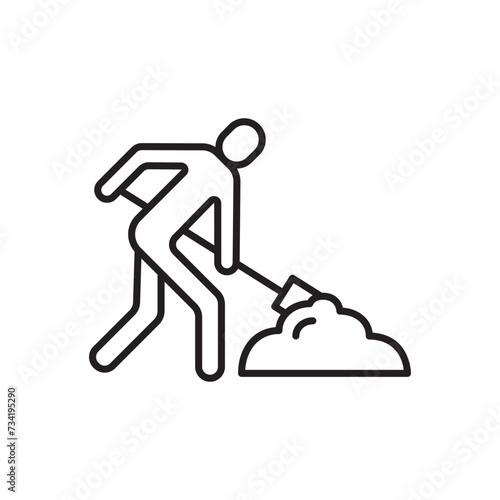 Man with shovel icon. Worker flat sign design. Engineer symbol pictogram. Man snow cleaning icon. Gardener UX UI icon.