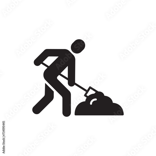 Man with shovel icon. Worker flat sign design. Engineer symbol pictogram. Man snow cleaning icon. Gardener UX UI icon.