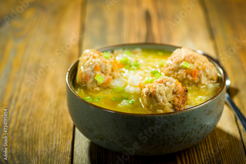 vegetable soup with rice and meatballs