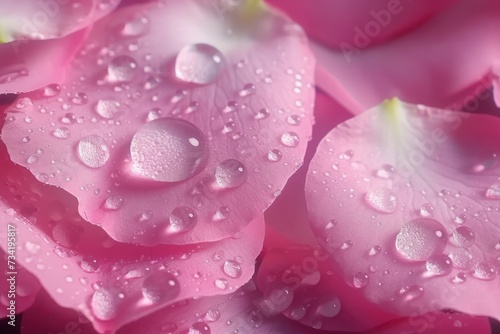 Close up of pink rose petals with water drops