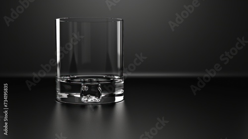  a glass of water with ice cubes on a black table in front of a dark background with only one ice cube in the middle of the glass and one of the glass.