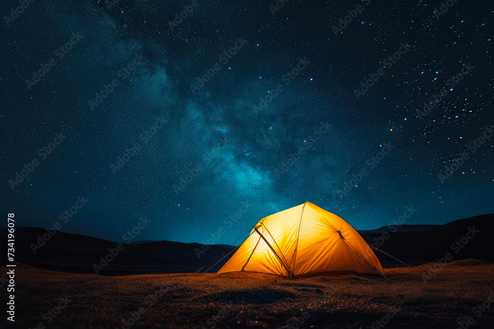Golden Glow: Camping Beneath a Starry Canopy