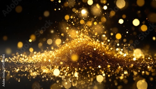 gold particles float in ther on a festive and celebratory black background