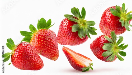 strawberry isolated nflying strawberries on white background falling strawberries on white side view full depth of field