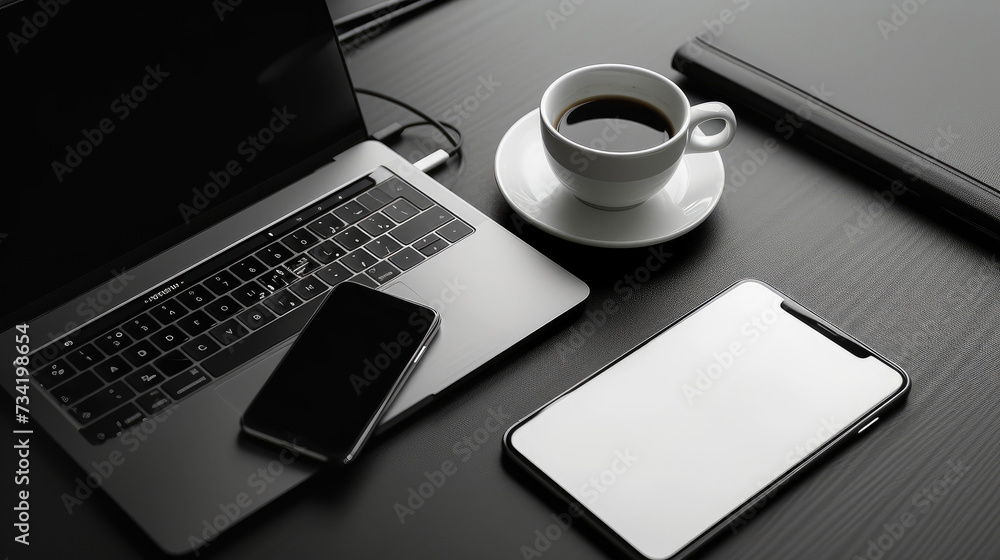 Metallic Marvels: Phone, Laptop, and Coffee Metallic Marvels: Phone, Laptop, and Coffee