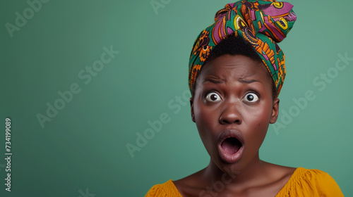Southern African Woman Displaying Surprise and Amazement, Isolated on Solid Background - Copy Space Available