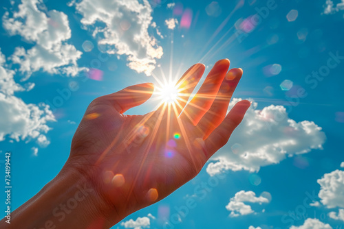 Wallpaper Mural Ethereal Touch: Hand in Sun's Embrace Torontodigital.ca