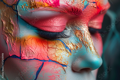 Close up photo of a face with artistic fantasy makeup on photo