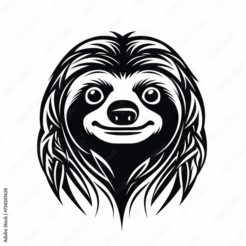 Sloth Tribal Vector Monochrome Silhouette Illustration Isolated on White Background - Tattoo - Clipart - Logo - Graphic Design Element