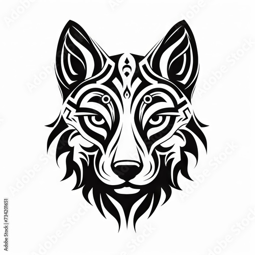 Dog   Wolf Head Tribal Vector Monochrome Silhouette Illustration Isolated on White Background - Tattoo - Clipart - Logo - Graphic Design Element