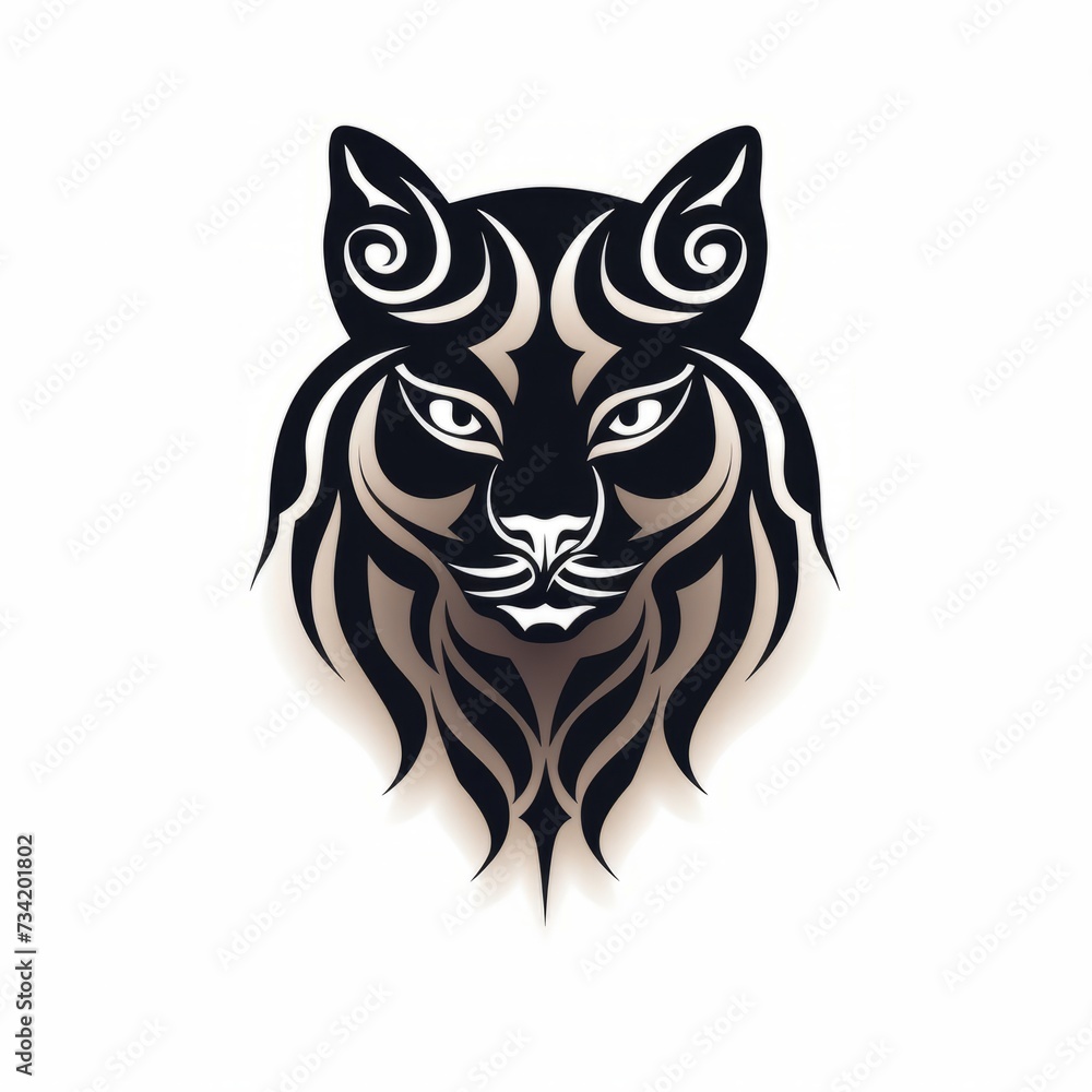 Cat Tribal Vector Monochrome Silhouette Illustration Isolated on White Background - Tattoo - Clipart - Logo - Graphic Design Element