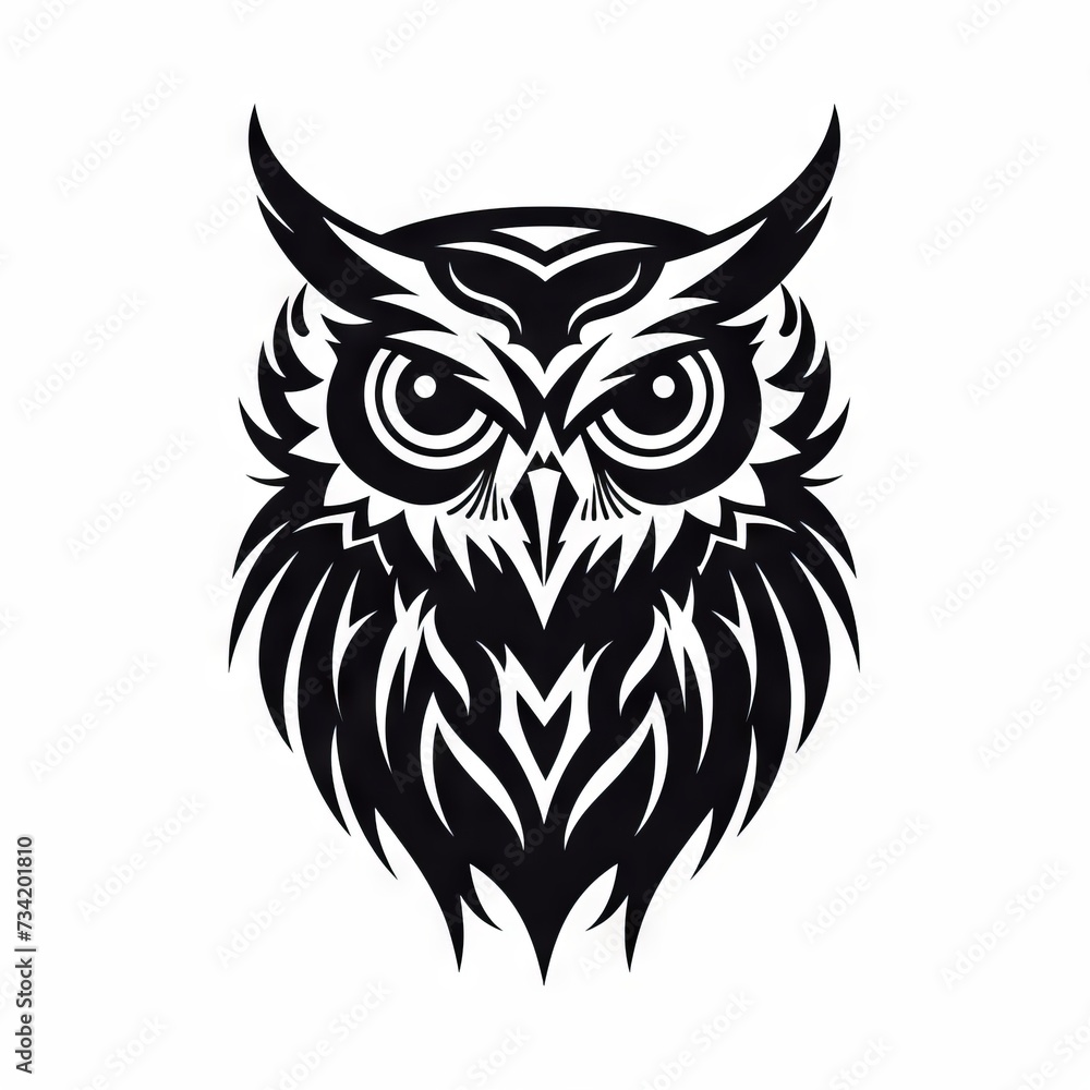 Owl Tribal Vector Monochrome Silhouette Illustration Isolated on White Background - Tattoo - Clipart - Logo - Graphic Design Element Owl Tribal Vector Monochrome Silhouette Illustration Isolated on White Background - Tattoo - Clipart - Logo - Graphic Design Element