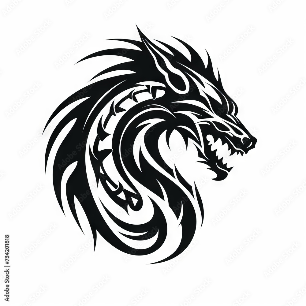 Dragon Tribal Vector Monochrome Silhouette Illustration Isolated on White Background - Tattoo - Clipart - Logo - Graphic Design Element Dragon Tribal Vector Monochrome Silhouette Illustration Isolated on White Background - Tattoo - Clipart - Logo - Graphic Design Element