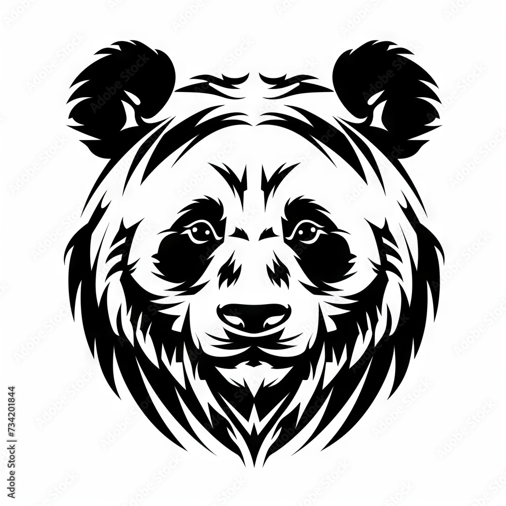 Panda Bear Tribal Vector Monochrome Silhouette Illustration Isolated on White Background - Tattoo - Clipart - Logo - Graphic Design Element