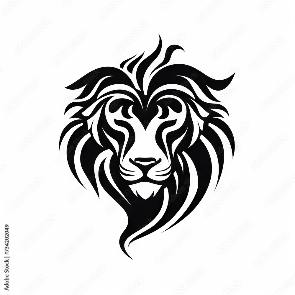 Lion Tribal Vector Monochrome Silhouette Illustration Isolated on White Background - Tattoo - Clipart - Logo - Graphic Design Element