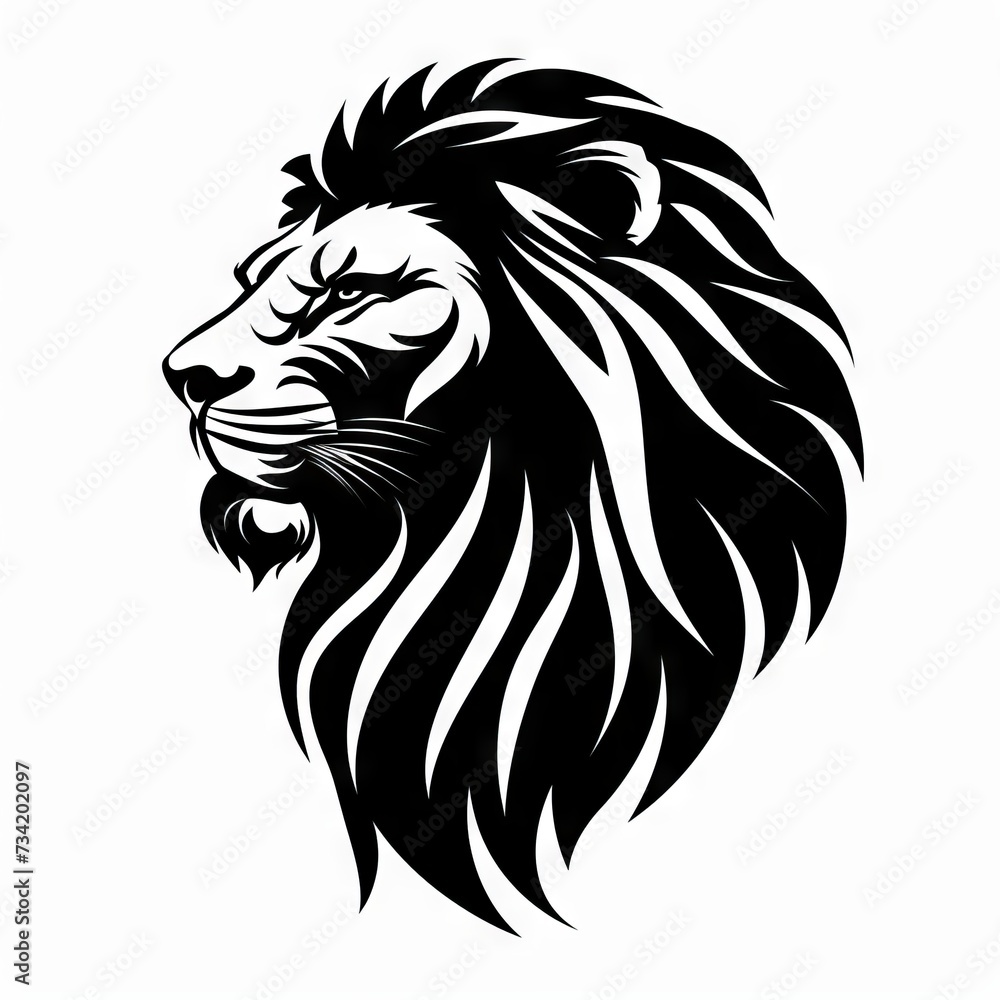 Obraz premium Lion Tribal Vector Monochrome Silhouette Illustration Isolated on White Background - Tattoo - Clipart - Logo - Graphic Design Element