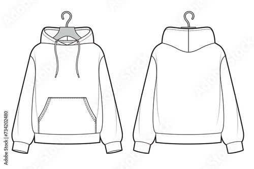 Hoody, sweatshirt on hanger mock up front and back view