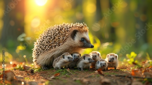 Mother hedgehog and little hedgehogs 