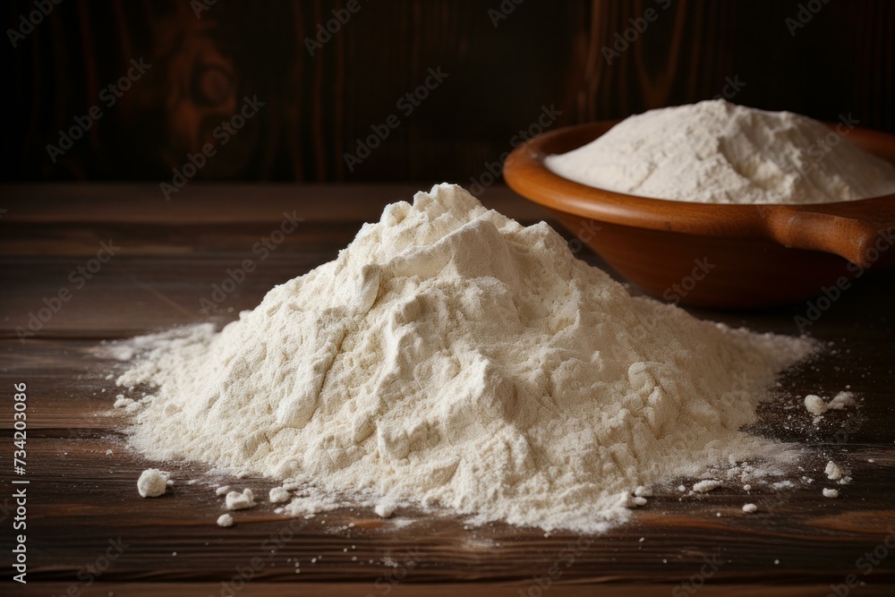 Nutritious Organic flour. White powder bowl. Generate Ai Nutritious Organic flour. White powder bowl. Generate Ai