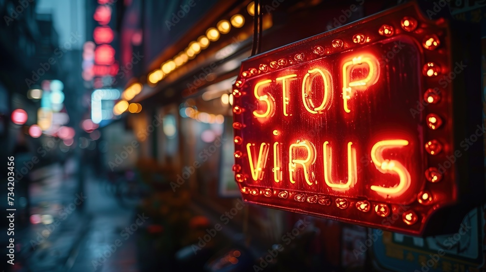 Stop virus sign. Stop virus sign that lights up at night 