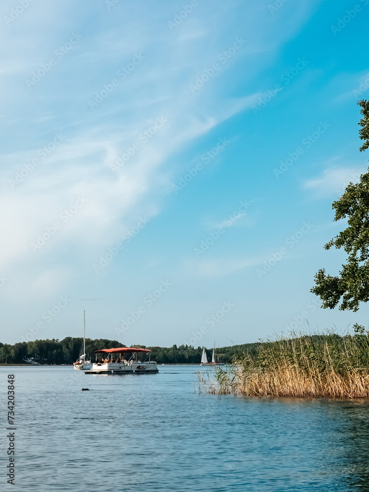 Tourist boats on Lake Galve in Trakai, Lithuania