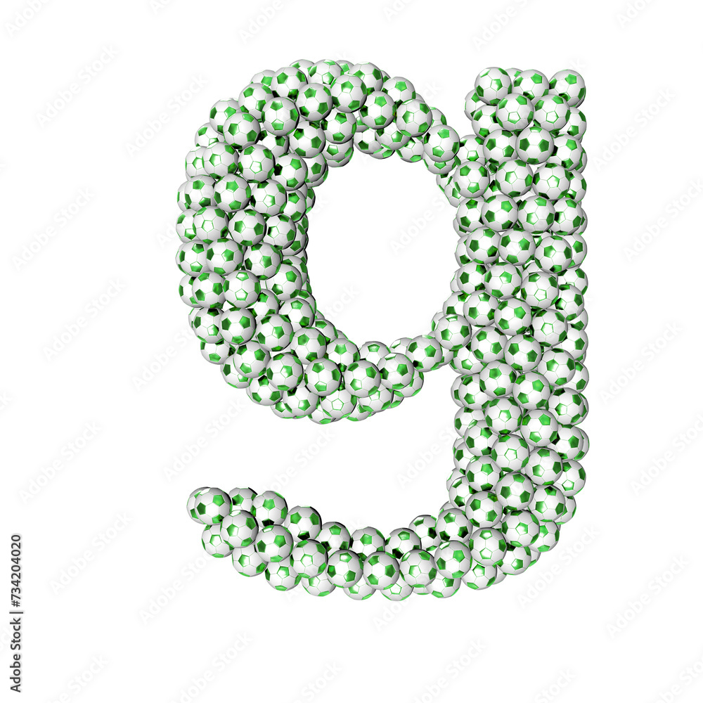3d symbol made from green soccer balls. letter g 3d symbol made from green soccer balls. letter g