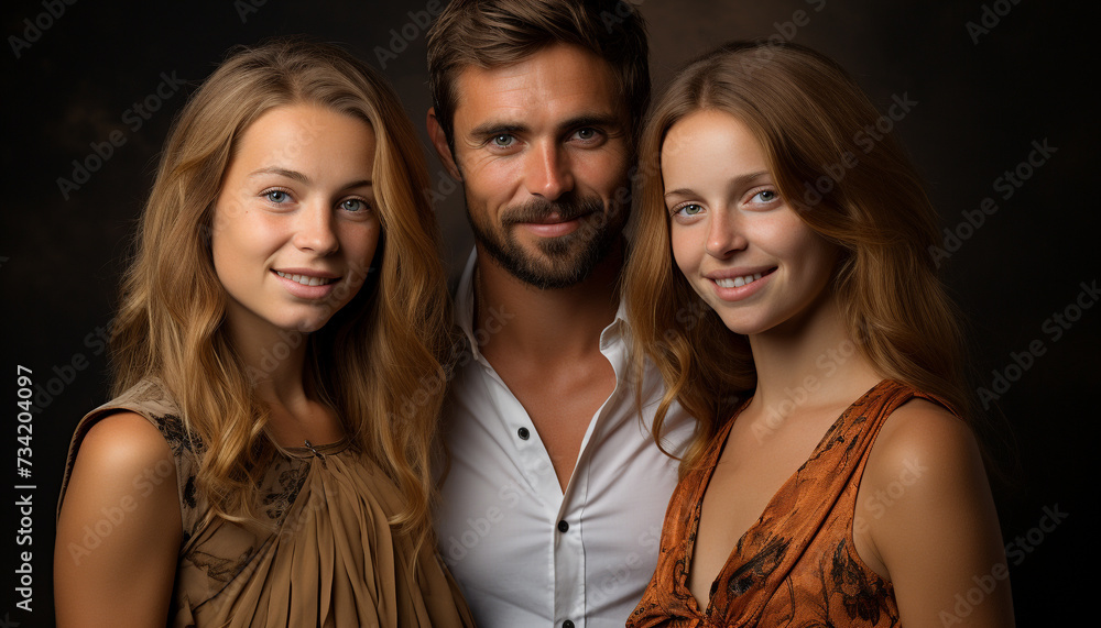 Fototapeta premium A group of smiling men and women, looking at camera generated by AI