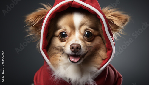 Cute puppy wearing a cap, looking at camera, outdoors generated by AI