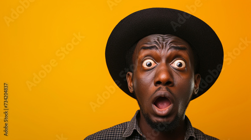 Southern African Man Displaying Surprise and Amazement, Isolated on Solid Background - Copy Space Available