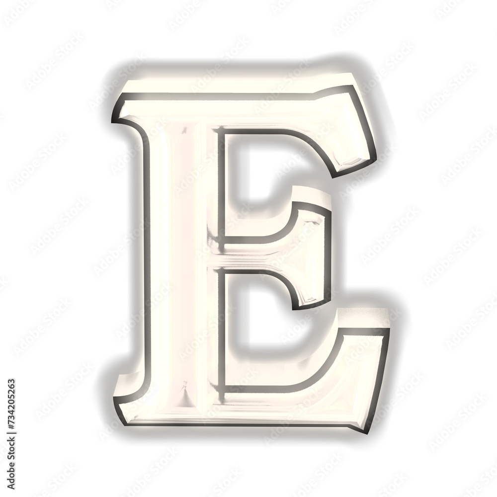 Glowing silver 3d symbol. letter e Glowing silver 3d symbol. letter e
