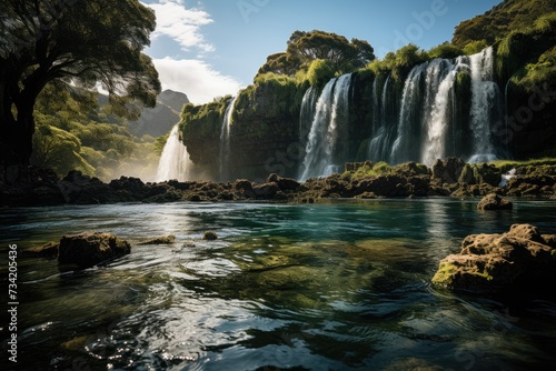 Majestosa waterfall on lush island., generative IA