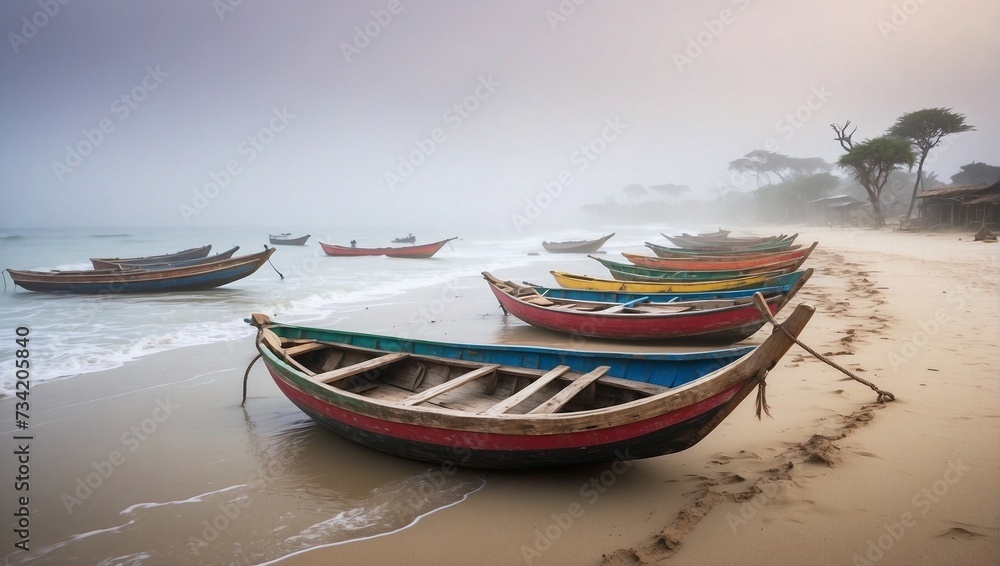 landscape for wooden boats and fog, calm nature landscape for wooden boats and fog, calm nature