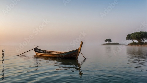 landscape for wooden boats and fog, calm nature