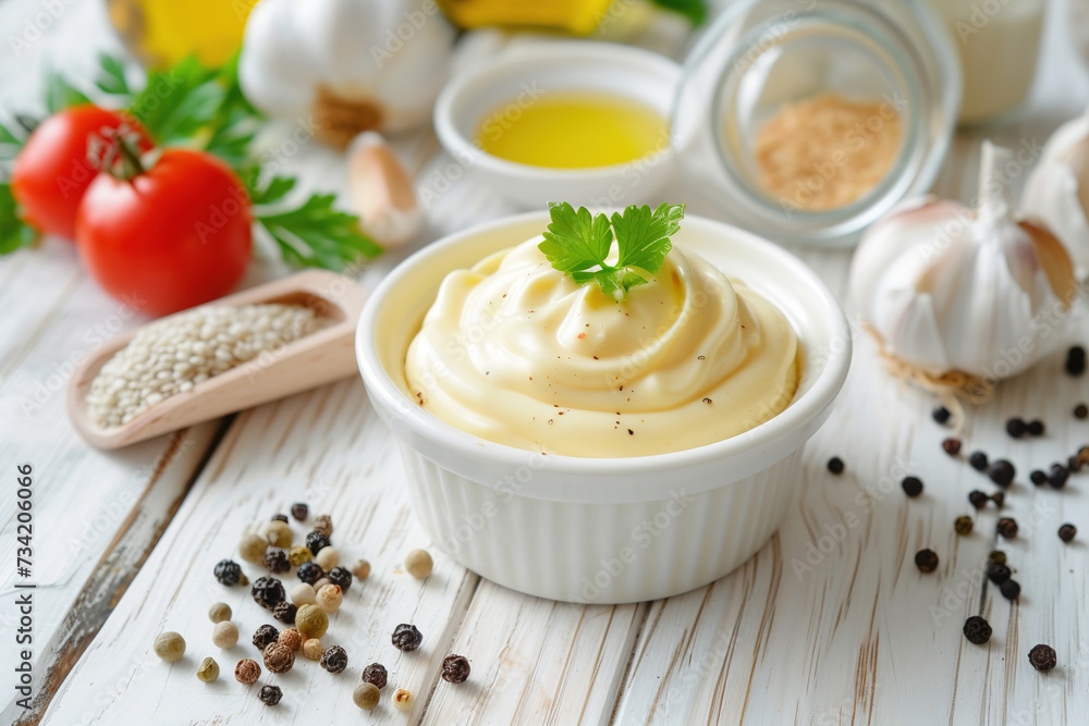 homemade mayonnaise in ceramic bowl homemade mayonnaise in ceramic bowl