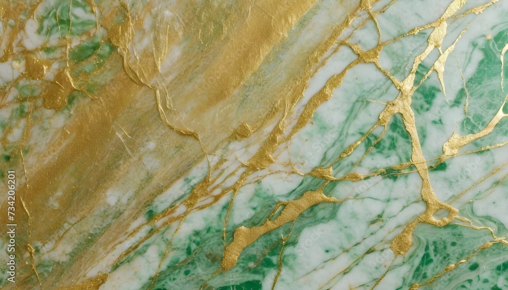 Green and white marble with gold veins 