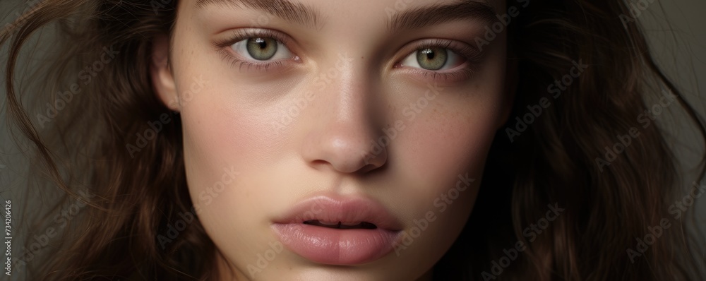 Close-up shot of pretty young model, skincare campaign concept. Close-up shot of pretty young model, skincare campaign concept.